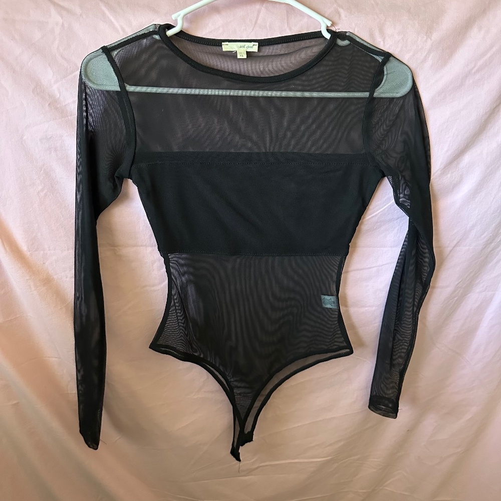 Wet Seal mesh long sleeve bodysuit